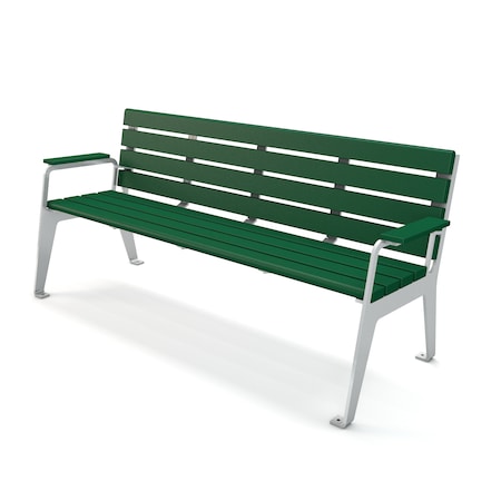 Frog Furnishings Green 6' Plaza Bench with Silver Frame PB 6GRESFPLZ